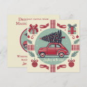 Oude Kerstvakantie Rode Retro Auto (Voorkant / Achterkant)