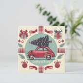 Oude Kerstvakantie Rode Retro Auto (Staand voorkant)