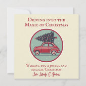 Oude Kerstvakantie Rode Retro Auto (Achterkant)