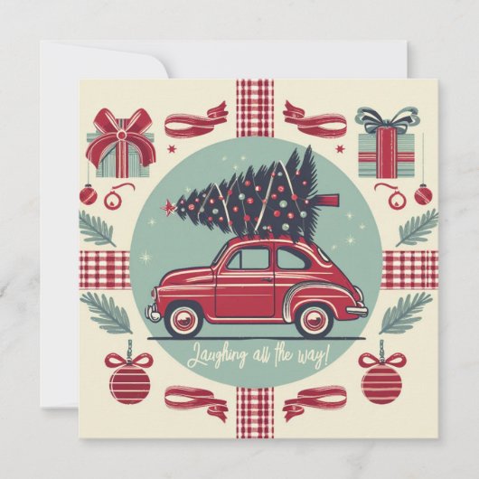 Oude Kerstvakantie Rode Retro Auto (Voorkant)
