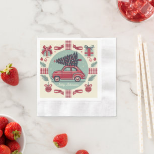 Oude Kerstvakantie Rode Retro Auto Servet