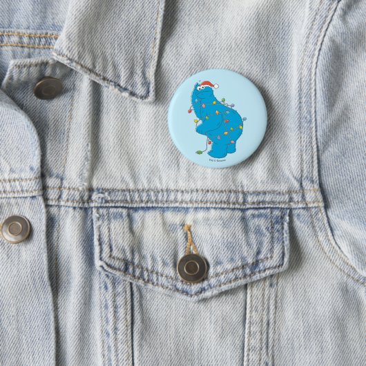 Oude kerstverlichting met Cookie Monster Ronde Button 5,7 Cm (In situ)