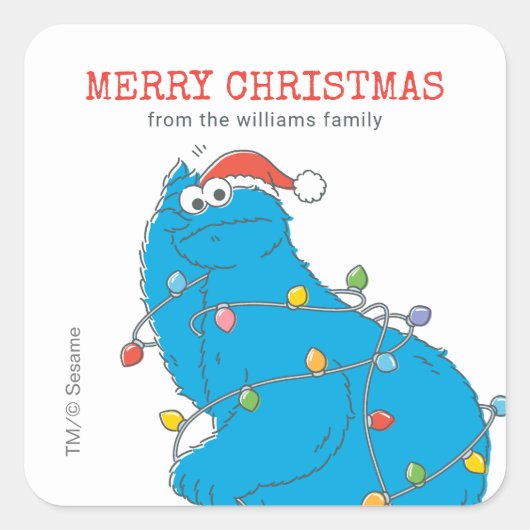 Oude kerstverlichting met Cookie Monster Vierkante Sticker (Voorkant)