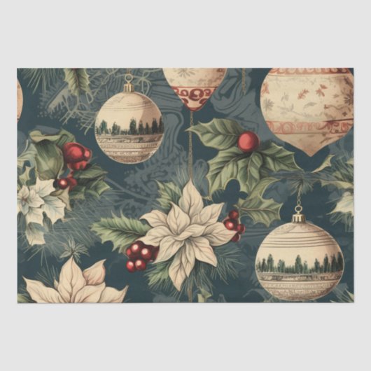 Oude Kerstversiering Poinsettia Kerstfeest Tissuepapier (Voorkant)