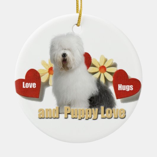 Oude kerstversiering van Sheepdog Keramisch Ornament (Voorkant)