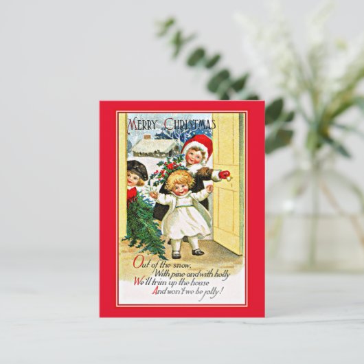 Oude kerstwensen, Drie kinderen, Briefkaart (Staand voorkant)