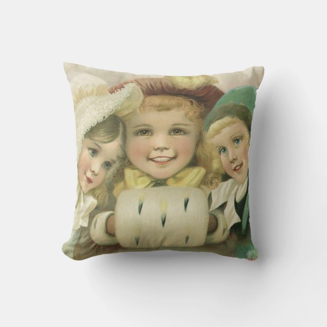 Oude Kerstzusters, Victoriaanse Kinderen Kussen (Voorkant)