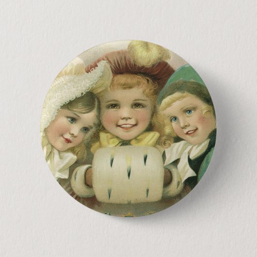 Oude Kerstzusters, Victoriaanse Kinderen Ronde Button 5,7 Cm (Voorkant)