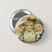 Oude Kerstzusters, Victoriaanse Kinderen Ronde Button 5,7 Cm (Voorkant /achterkant)