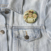 Oude Kerstzusters, Victoriaanse Kinderen Ronde Button 5,7 Cm (In situ)