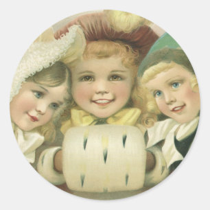 Oude Kerstzusters, Victoriaanse Kinderen Ronde Sticker