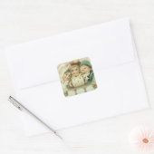 Oude Kerstzusters, Victoriaanse Kinderen Vierkante Sticker (Envelop)