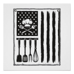 Oude Keuken Vlag Kookgerei T-shirt Ontwerp Perfect Poster
