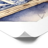 Oude keukenplank blauw witte serviesgoed thee koff poster (Hoek)