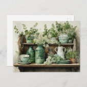 Oude keukenplank groene potten kleipotten briefkaart (Voorkant / Achterkant)