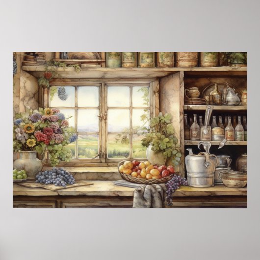 Oude keukenramerpotten Tuinplanten  Poster (Voorkant)