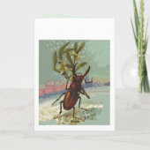 Oude Kever met Hoorns & Mistletoe Gelukkig Nieuwja Feestdagen Kaart (Achterkant)