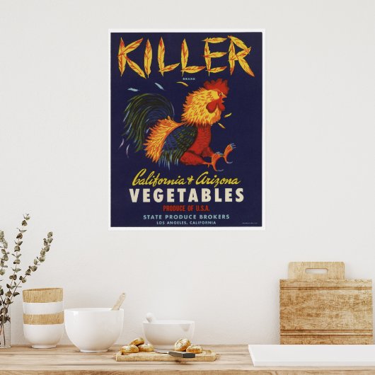  oude killer Chicken Vegetables Crate Labels Poster (Keuken)