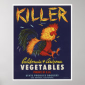 oude killer Chicken Vegetables Crate Labels Poster (Voorkant)