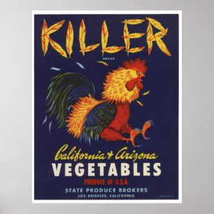 oude killer Chicken Vegetables Crate Labels Poster