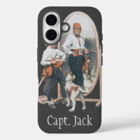 Oude kind, jongenspiraat, hond, spiegel, boekanier