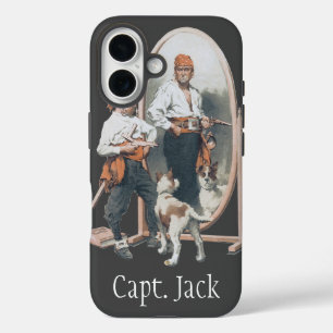 Oude kind, jongenspiraat, hond, spiegel, boekanier iPhone 16 hoesje