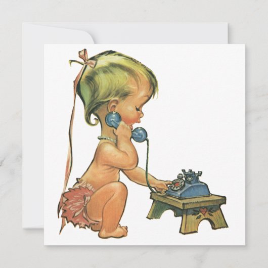 Oude Kinder Cute Meisje op Speelgoed Telefoon Uitn Kaart (Voorkant)