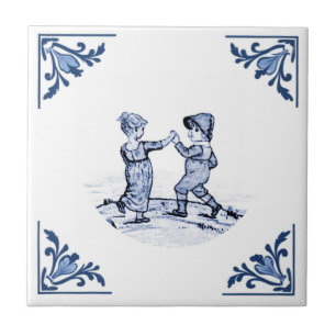 Oude Kinderen Dansen Delft Hoek Blauw & Wit Tegeltje