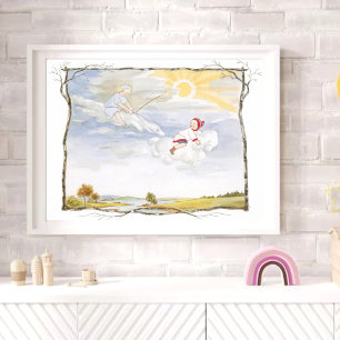 Oude kinderen die vliegende paarden in de wind ber poster