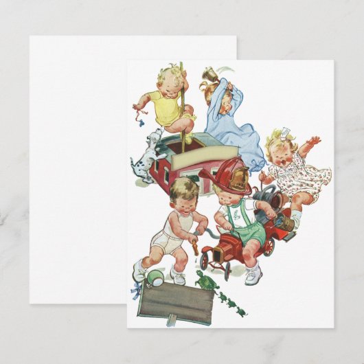 Oude Kinderen en Brandweerwagens Uitnodiging (Voorkant / Achterkant)