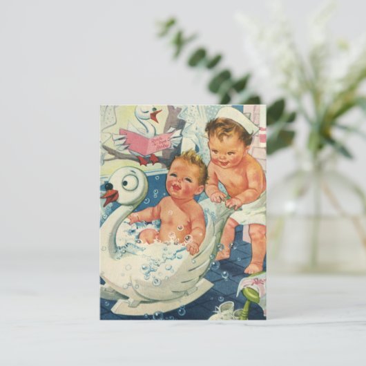 Oude Kinderen in Zwanenbad Bubbelbad Uitnodiging (Staand voorkant)
