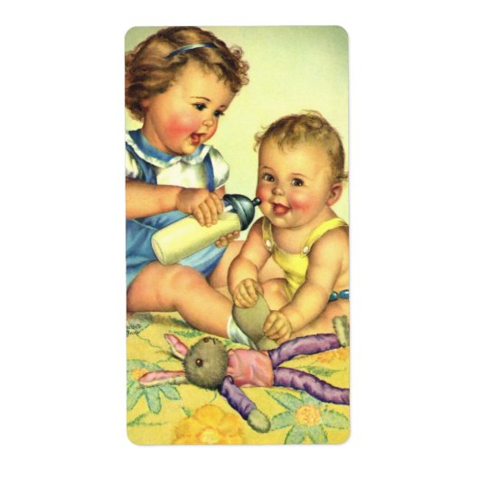 Oude Kinderen, Schattige Gelukkige Peuters Lachfle Etiket (Voorkant)