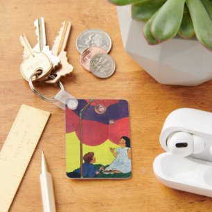 Oude kinderen spelen meisje en jongen blazen belle sleutelhanger