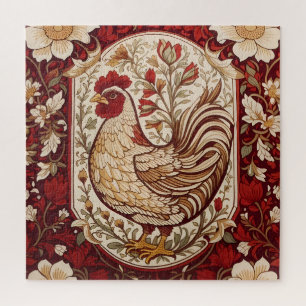 Oude Kip Rood en Crème Bloemmotief Legpuzzel