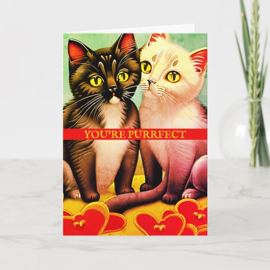 Oude Kittens Retro Moppige Katten Valentijnsdag Kaart (Voorkant)
