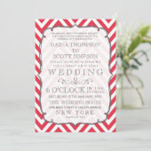 Oude Klaproos Rood & Wit Chevron Strepen Bruiloft Kaart (Staand voorkant)