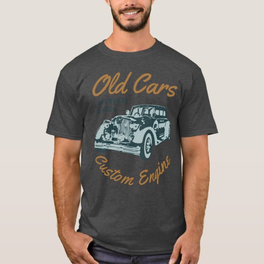Oude klassieke auto aangepaste motor typografie t-shirt (Voorkant)