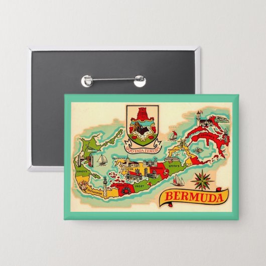 Oude klassieke Bermuda kaart Button (Voorkant / Achterkant)