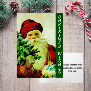  oude klassieke kerstman met kerstboom feestdagen kaart