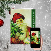 oude klassieke kerstman met kerstboom feestdagen kaart