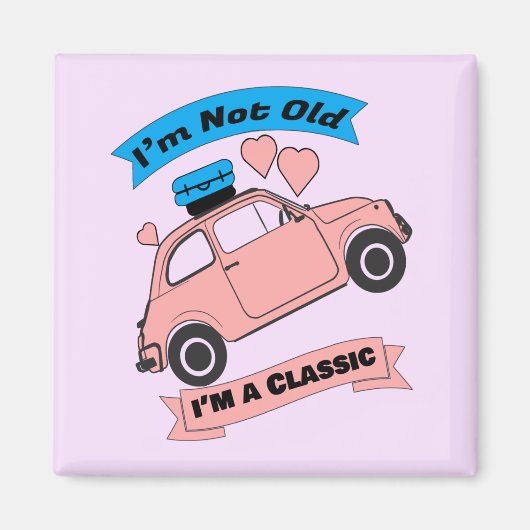 Oude klassieke roze auto magneet (Voorkant)