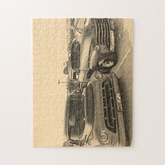 Oude klassieke vrachtwagenauto's legpuzzel (Verticaal)