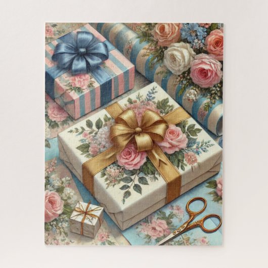 Oude Kleding Cadeaupapier Pastel Bloemen Legpuzzel (Verticaal)