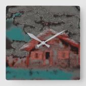 Oude klei met driestige beweging, onder wolken vierkante klok (Voorkant)