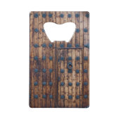 Oude kleine deur binnen grote versterkte houten de creditkaart flessenopener (Achterkant)