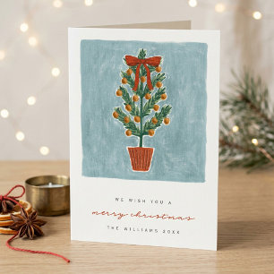 Oude kleine handgetekende kerstboom feestdagen kaart