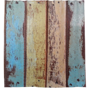 Oude kleurrijke abstracte ondergrond van hout, ach douchegordijn