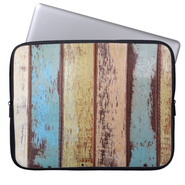 Oude kleurrijke abstracte ondergrond van hout, ach laptop sleeve (Voorkant)