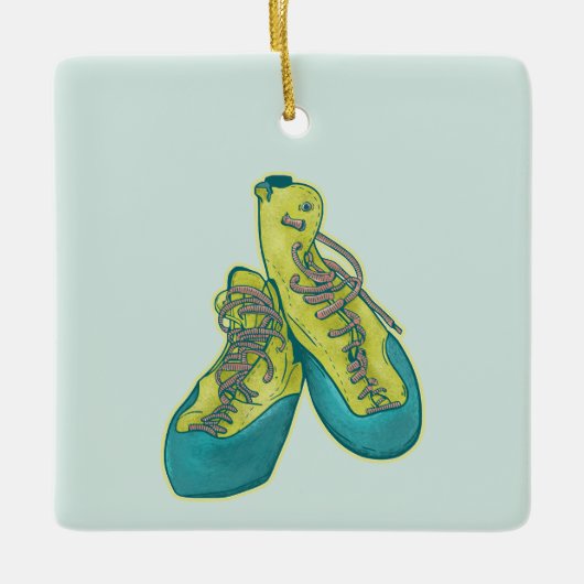Oude klimschoenen rotsklimmen keramisch ornament (Voorkant)