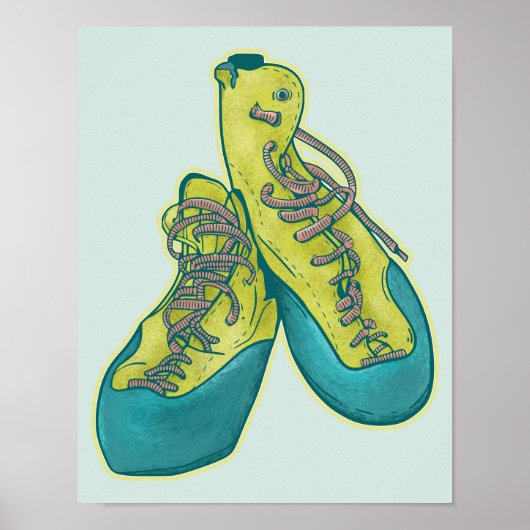 Oude klimschoenen rotsklimmen poster (Voorkant)